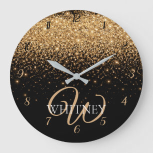 Reloj Redondo Grande Textura de lujo elegante brillo destello dorado   