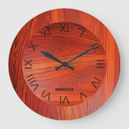 Reloj Redondo Grande Textura de madera de cerezo con monograma personal