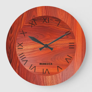 Reloj Redondo Grande Textura de madera de cerezo con monograma personal