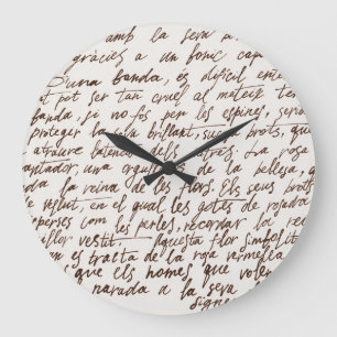 Reloj Redondo Grande Textura de manuscrito de tinta marrón retro