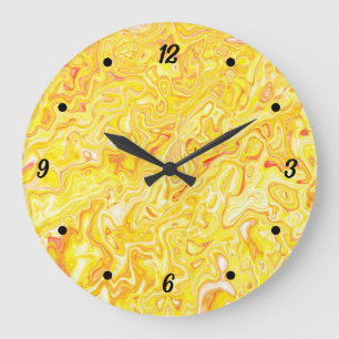 Reloj Redondo Grande Textura de mármol amarillo limón miel Líquido abst