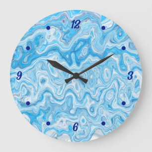 Reloj Redondo Grande Textura de mármol azul de glaciar helado abstracto