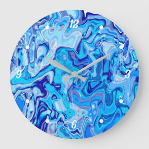 Reloj Redondo Grande Textura de mármol azul helado abstracto de metal l