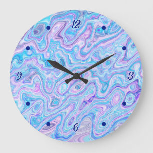 Reloj Redondo Grande Textura de mármol azul violeta pintura líquida abs