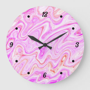 Reloj Redondo Grande Textura de mármol rosa bebé pintura líquida abstra