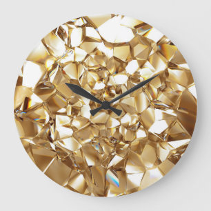 Reloj Redondo Grande Textura de oro de cristal abstracto en 3D.