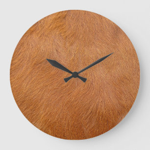 Reloj Redondo Grande Textura de pelo de vaca Highland marrón
