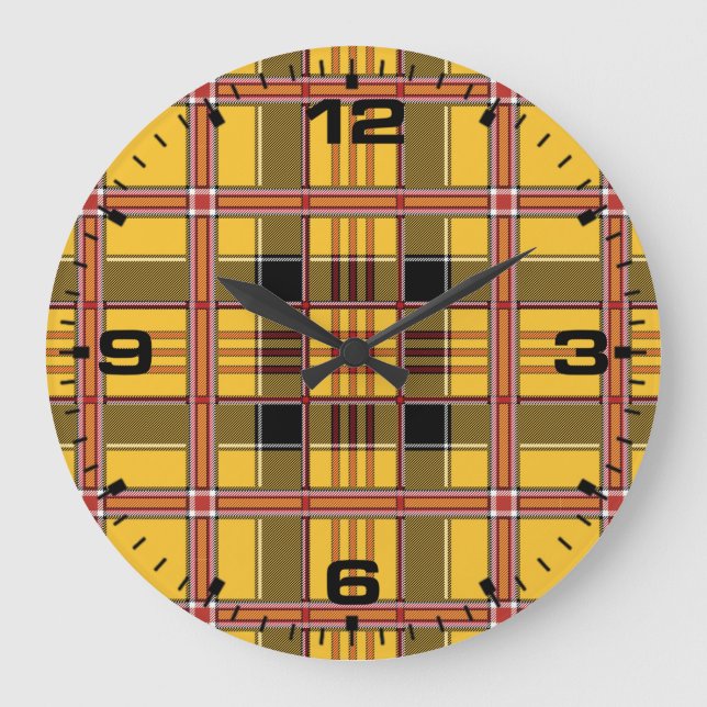 Reloj Redondo Grande Textura de tela a cuadros rayas marrones-52628 (Anverso)