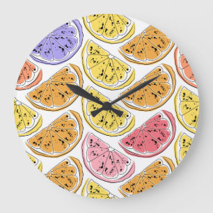 Reloj Redondo Grande Textura de verano de cítricos de limón vintage