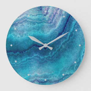 Reloj Redondo Grande Textura del árido verde del Mar Azul