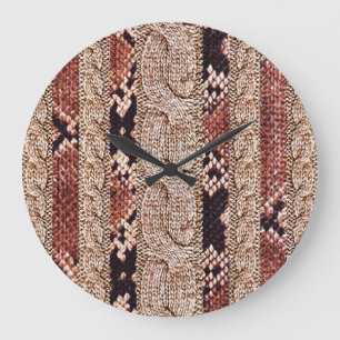 Reloj Redondo Grande Textura del calzado, patrón geométrico de serpient