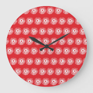 Reloj Redondo Grande Textura floral abstracta blanca negra.