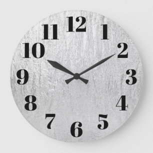 Reloj Redondo Grande Textura Glam Plateada Pálida