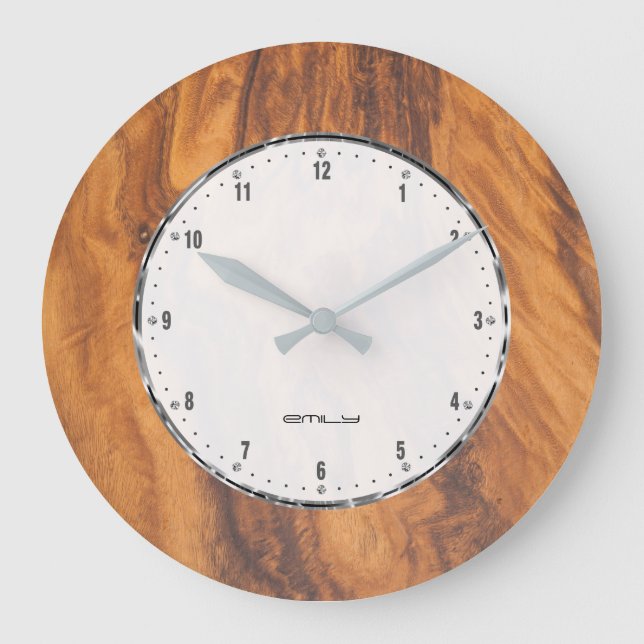 Reloj Redondo Grande Textura moderna de madera falsa marrón (Anverso)