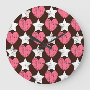 Reloj Redondo Grande Textura Retro Threadbare Hearts Stars