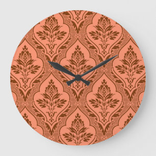 Reloj Redondo Grande Textura sin costura de lujoso Damasco Vintage