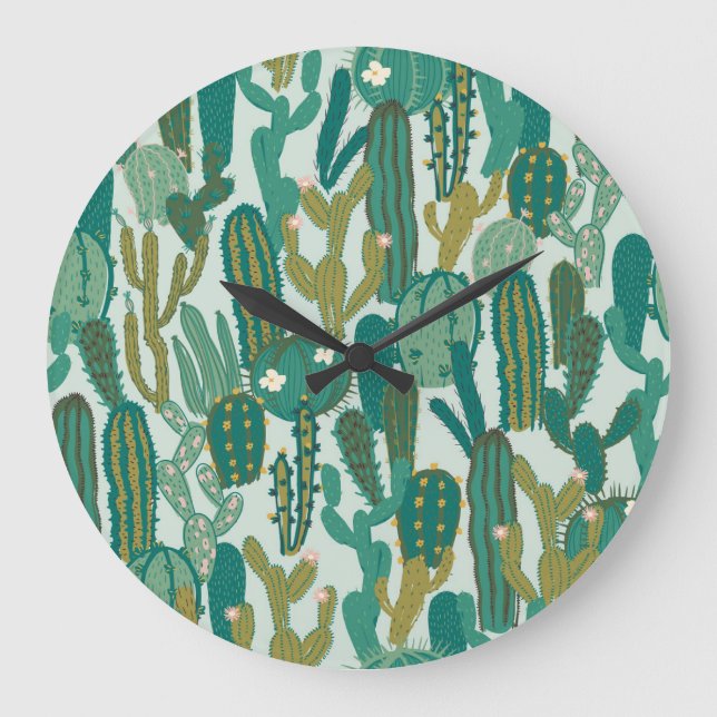 Reloj Redondo Grande Textura Vintage Repetida Cactus Green (Anverso)