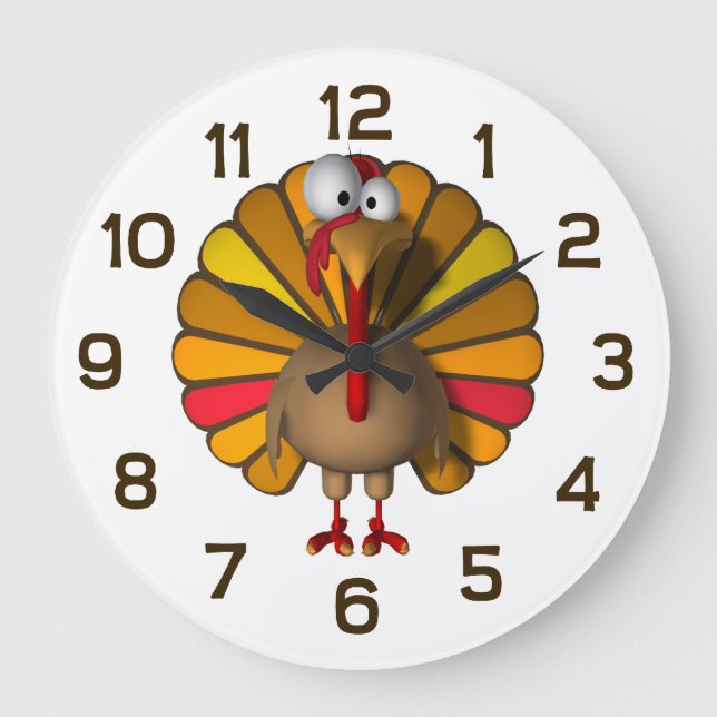 Reloj Redondo Grande Thanksgiving Cartoon Turkey (Anverso)