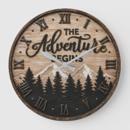 Reloj Redondo Grande The Adventure Begins Rustic Mountain Cabin