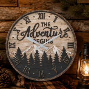 Reloj Redondo Grande The Adventure Begins Rustic Mountain Cabin