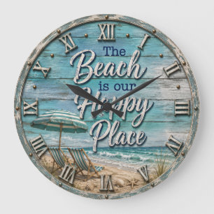 Reloj Redondo Grande The Beach Is Our Happy Place Coastal