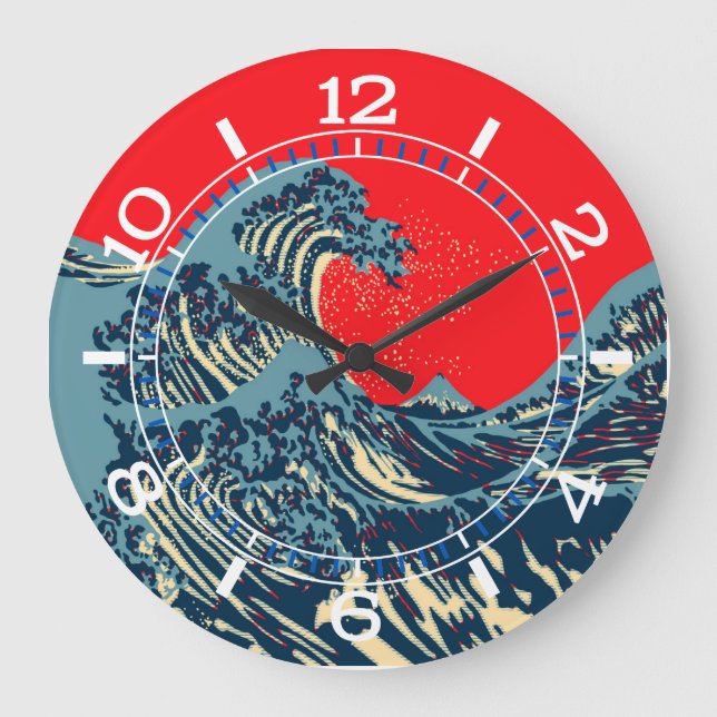 Reloj Redondo Grande The Great Hokusai Wave in Pop Art Style Dial on a (Anverso)