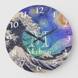 Reloj Redondo Grande The Great Wave Starry Night