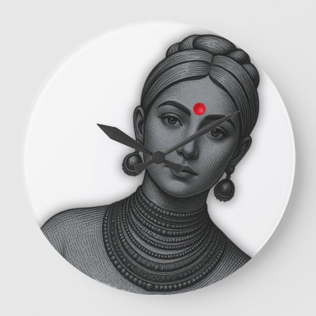 Reloj Redondo Grande The Royal Gaze - Indian Queen Line Art (Anverso)