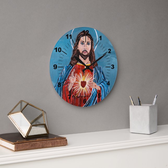 Reloj Redondo Grande The Sacred Heart Painting by Alfred Fox (Oficina)
