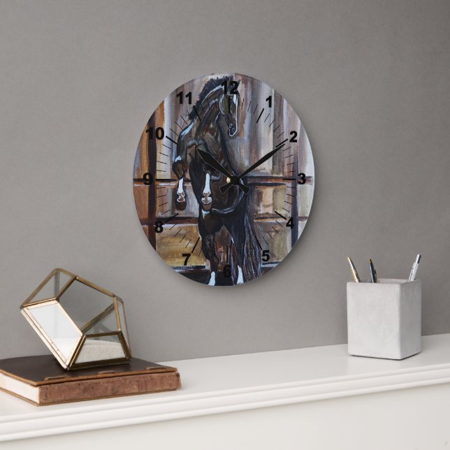 Reloj Redondo Grande The Wild Horse Painting by Alfred Fox (Oficina)