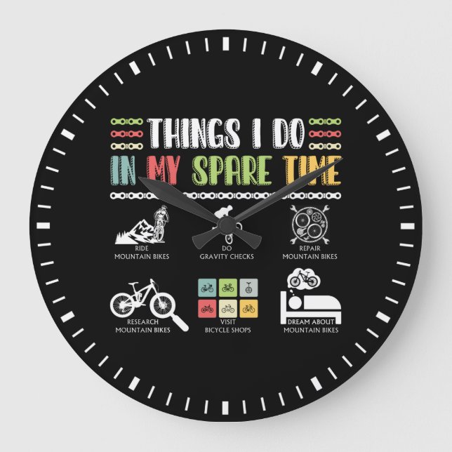 Reloj Redondo Grande Things I Do In My Spare Time - MTB Mountain Bike (Anverso)