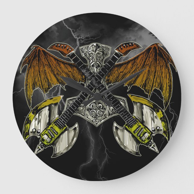 Reloj Redondo Grande Thor Hammer of the Gods Guitars (Anverso)