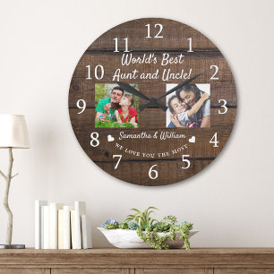 Reloj Redondo Grande Tía y Tío Mejores del Mundo 2 Foto Madera Oscura