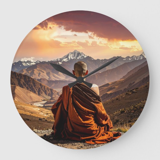 Reloj Redondo Grande Tibet - Budismo - Meditación (Anverso)