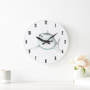 Reloj Redondo Grande tiburón acuarela sonriendo gris verde océano anima