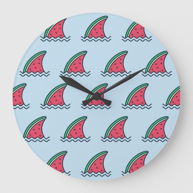 Reloj Redondo Grande Tiburón de sandía: diseño de patrones de olas. (Anverso)