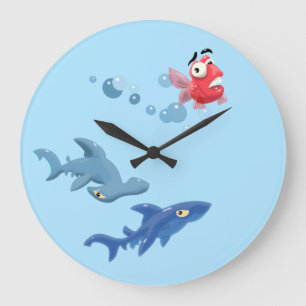 Reloj Redondo Grande Tiburón y peces