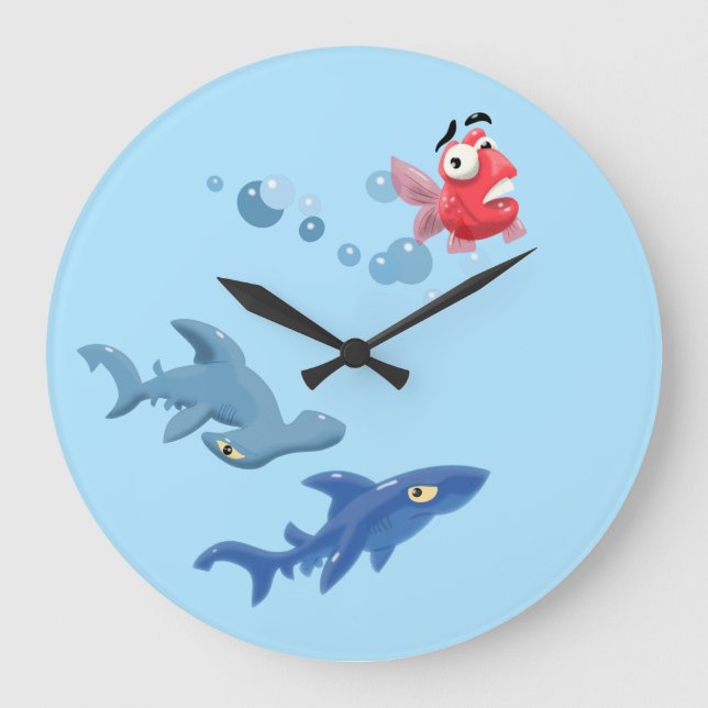 Reloj Redondo Grande Tiburón y peces (Anverso)