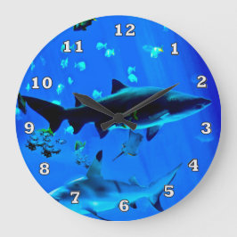 Reloj Redondo Grande Tiburones de punta negra con reloj grande