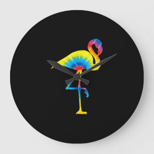 Reloj Redondo Grande Tie Dye Flamingo Rainbow Print Bird Animal Hippie