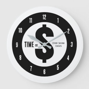 Reloj Redondo Grande Tiempo = $ Cada Segundo Cuenta Blanco y Negro