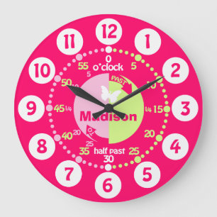 Reloj Redondo Grande Tiempo de aprendizaje chica de personalizado verde