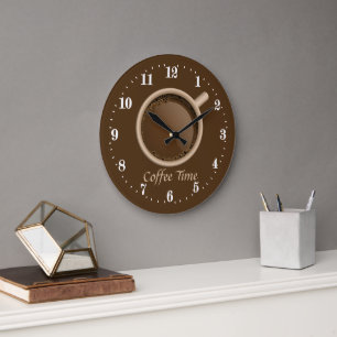 Reloj Redondo Grande tiempo de café lindo añadir texto