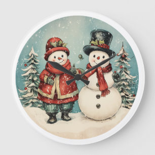 Reloj Redondo Grande Tiempo de Escarcha - Vintage Snowman Navidades