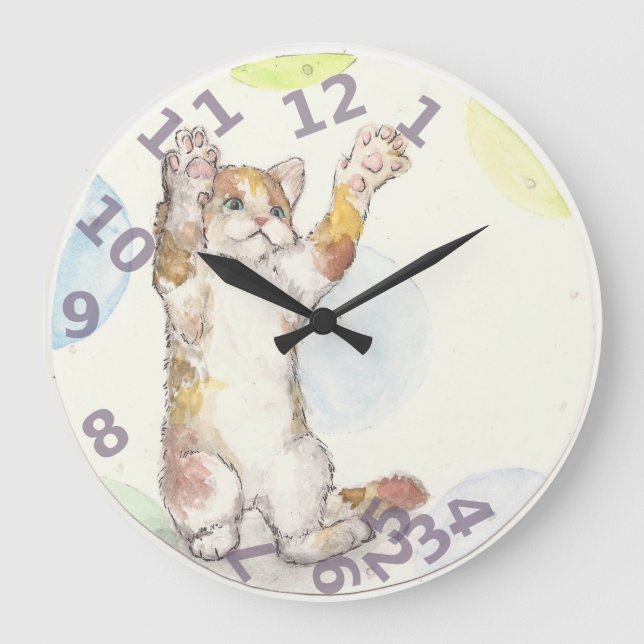 Reloj Redondo Grande Tiempo de gato (Anverso)
