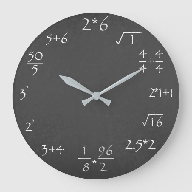 Reloj Redondo Grande Tiempo de matemáticas de Chalkboard (Anverso)