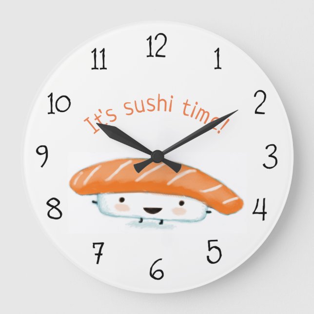 Reloj Redondo Grande Tiempo de Sushi Kawaii Sushi Personalizado Texto (Anverso)