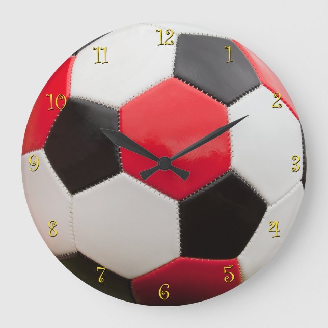 Reloj Redondo Grande Tiempo para el fútbol, rojo negro y blanco (Anverso)