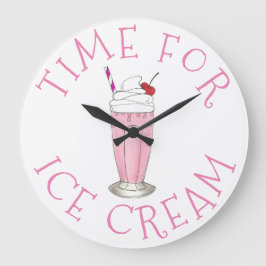 Reloj Redondo Grande Tiempo Para El Helado Crema De Fresa Rosa Agitar E
