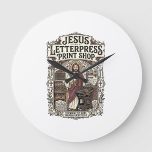 Reloj Redondo Grande Tienda de Impresión Jesus Letterpress Jesus Letter